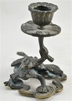 Antique Bronze Frog Candle Holder