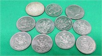 11x 50 Cent Canada ( 1 IS SILVER) & USA 1976