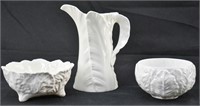 3 English White Porcelain Leaf Dishes