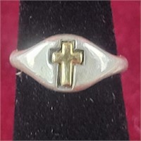 14k White Gold Ring with Cross, sz 5, 0.10oz