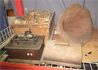 Phonograph with rolls. Note: Horn has damage.