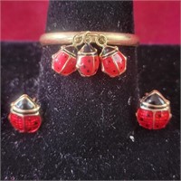 14k Ladybug Ring (sz9.5) and Earrings