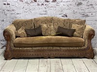 Carved Wood Rolled Arm Sofa