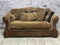 Carved Wood Rolled Arm Love Seat
