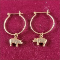 10k Gold Pig Hoop Earrings 0.08oz