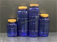 Vintage Cobalt Blue Embossed Glass Canisters
