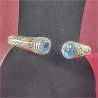 18k .925 Hinged Bracelet with blue crystals