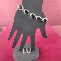 .925 Silver Bracelet with Black Stones and .925