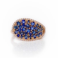 18K Rose Gold Blue Sapphire Diamond Cocktail Ring