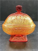 Vintage Amberina Glass Lidded Candy Dish