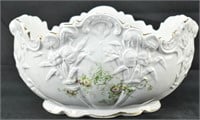 Globe White Ceramic Floral Relief Decorated Bowl