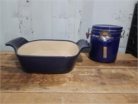 Blue Hudson bay co. canister & a pampered chef