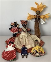 Assorted Folk Art Dolls Including 2 Topsy Turvy