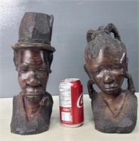 Vintage Hand Carved Iron Wood Bust African Figures