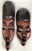 Carved Wooden African Masks Woman & Man