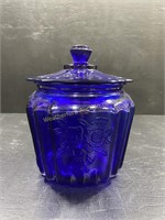 Vintage Cobalt Blue Open Rose Biscuit Jar