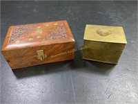 Hand Carved Wood Box w/ Brass Inlay & More