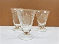3 Etched Cornflower Glasses