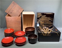 2 LACQUER ORIENTAL BOXES & DISHES