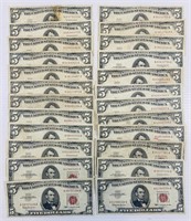 (24) 1963 Red Sealed $5 Bills