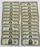 (24) 1963 Red Sealed $5 Bills