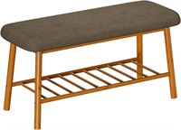 2-Tier Bamboo Shoe Rack Bench for Entryway with Cu