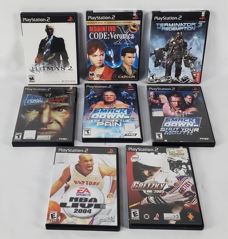 8 Ps2 Games - Wwe, Hitman 2, Res Evil X