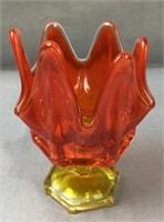 Viking orange amberina six fingered glass vase