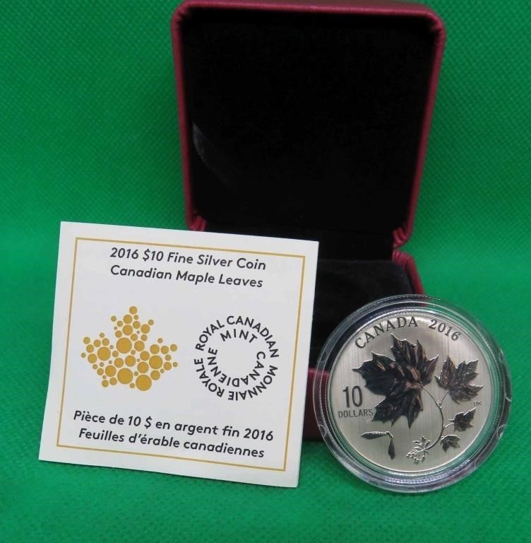 2016 RCM $10 Fine 99.99% Silver Coin Maple Leaves