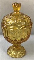 L.E. Smith Amber Glass Covered Compote/Candy Dish