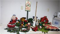 Christmas Decor Lot w/ Vintage Flocked Santa,