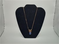 Gold over Sterling Silver Blue pear stone necklace