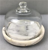 Marble cheese board with glass dome