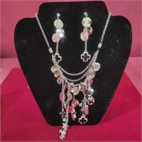 Silver Colored Multilayer Necklace and Earring set