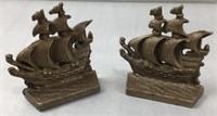 Polished cast iron ship book ends