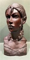 CARVED WOOD BUST OF WOMAN
