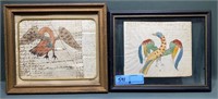 2 FRAMED EARLY PAINTED EPHEMERA PIECES