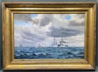 E BLEW 1888 OIL ON CANVAS OF SHIPS