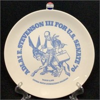 Adlai Stevenson lll For Senate '70 Plate & 1956