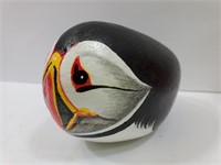 Hand Painted Piuffin Rock Bird Signed by Artist