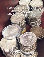 (100) Silver Peace Dollars -Mixed