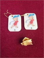 Porky pig pin and earrings