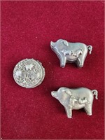 Pewter pig 1.5" boxes tops are pins and earrings,