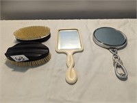 4 Piece Lot, 2 Hand Brushes & 2 Vanity Mirrors