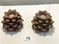 2- Party Lite, Ceramic Pine Cone Candle Holders