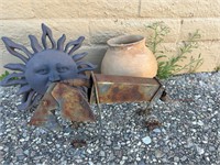 Pottery Planter, Metal Wall Hanging Sun, Metal Dog
