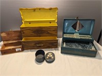 4 Vintage Boxes- Lerner Sewing Box, Jewelry Box