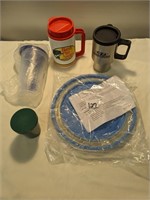 5 Pc Lot- 2 Travel Mugs, Shaker Cup in Packaging