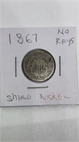 1867 shield nickel no rays