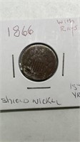 1866 shield nickel with rays